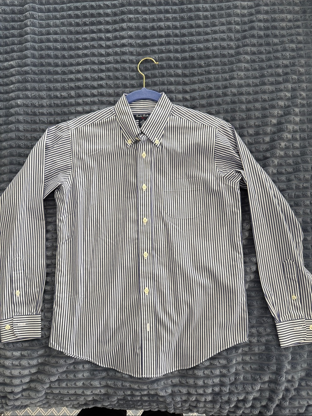 Brooks Brothers Navy and White Vertical Stripe Button-Down Shirt